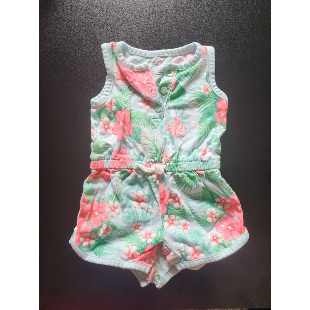 Carter's Baby Girl 3M Tropical Floral Hibiscus Fish Sleeveless Romper